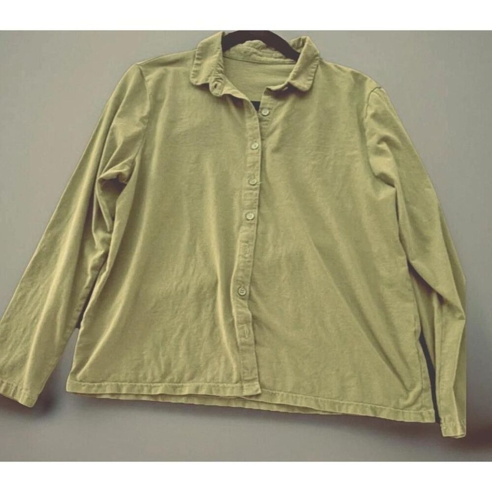 Women's Green Cotton stretchy Long Sleeve Collar Button-Up Shirt dopamine